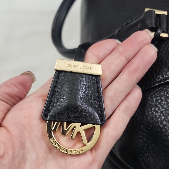 Michael Kors Black Pebbled Leather Satchel With Gold Hardware And Dust Bag - Picture 8 of 12